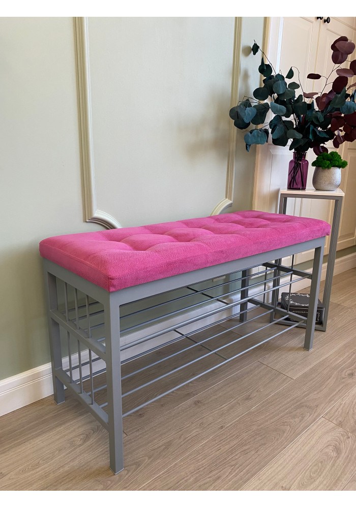   Банкетка Оди-96/Велюр 2-х полочная серый/розовый