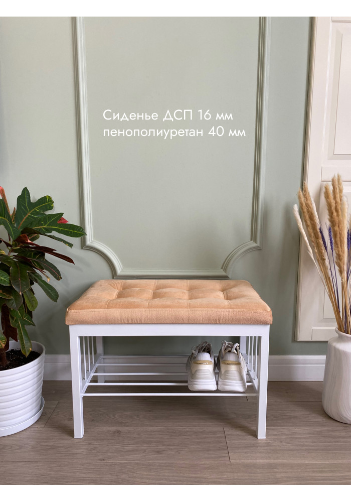 Банкетка Оди-62 Велюр белый/персиковый