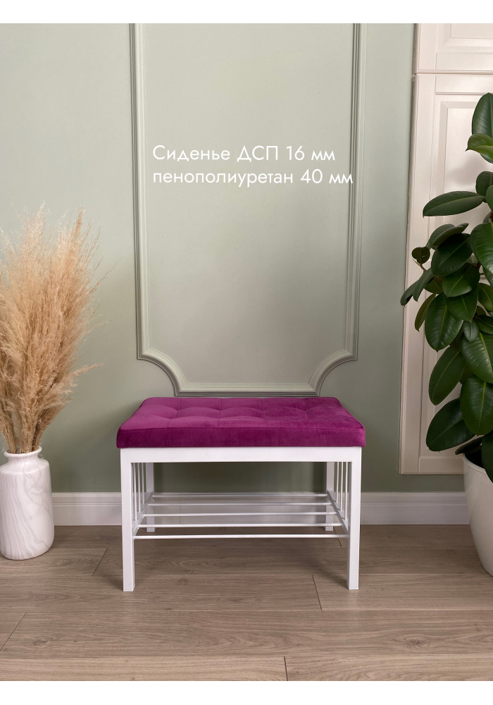 Банкетка Оди-62 Велюр белый/фуксия