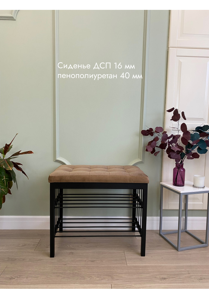 Банкетка Оди-62 Велюр/2-х полочная черный/светло-коричневый